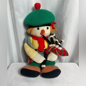 Jean Greenhowe Colorful All Knitted Clown Doll Plushie Bag Pipe Vintage Holiday